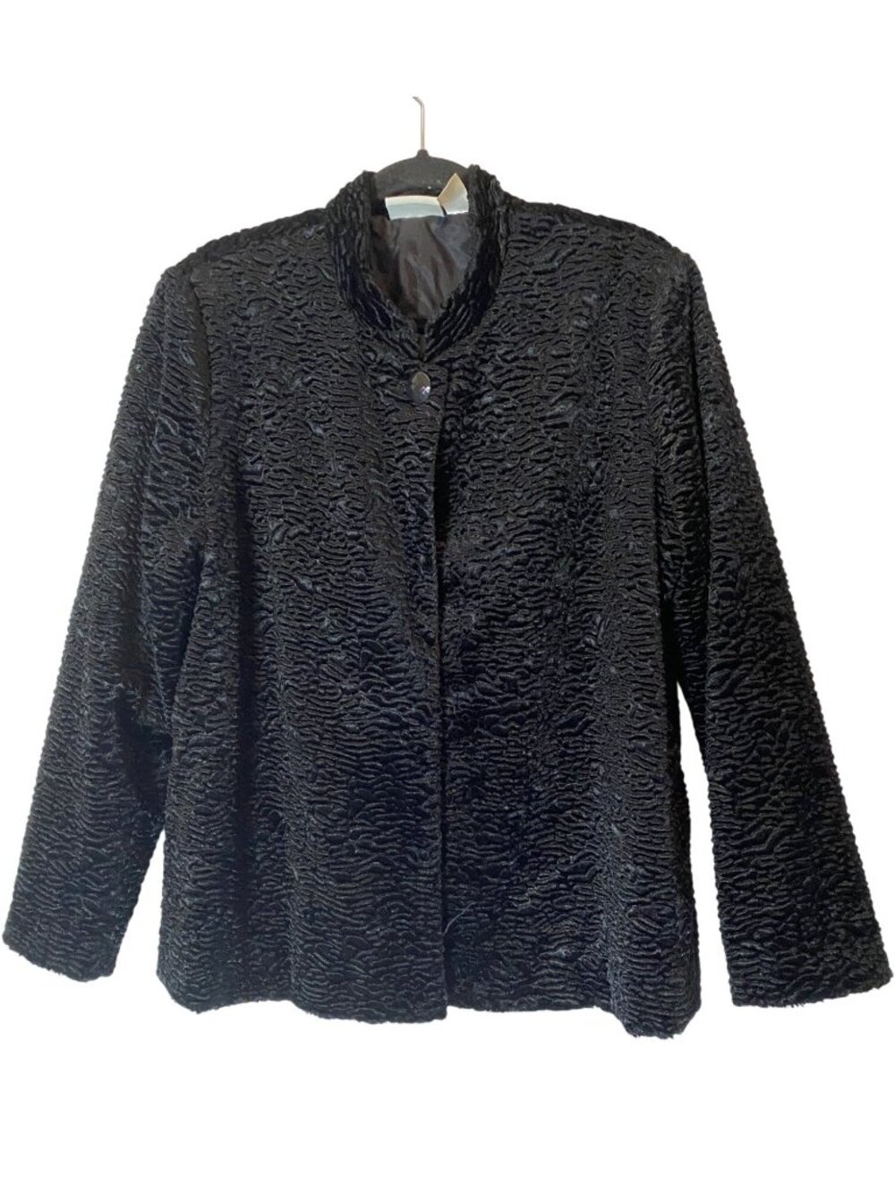 Black Textured Velvet Jacket Mandarin Collar Single Button Closure Size 18